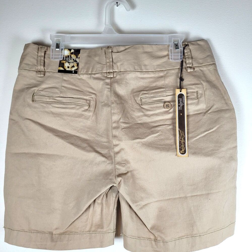 Hybrid & Company Bermuda Shorts Womens 9 Tan Mid Rise Flat Front NWT preppy - Picture 2 of 8